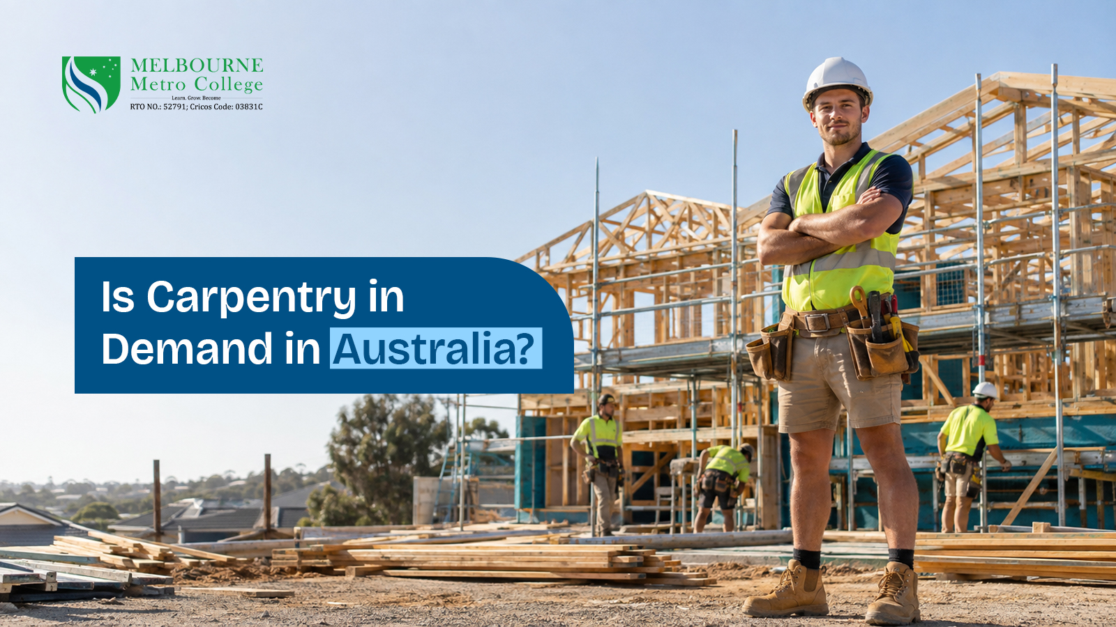 Qualified carpenter at an Australian residential construction site with timber-framed houses